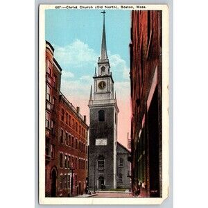 Vintage White Border Postcard Old North Church Boston MA United Art Co 13645